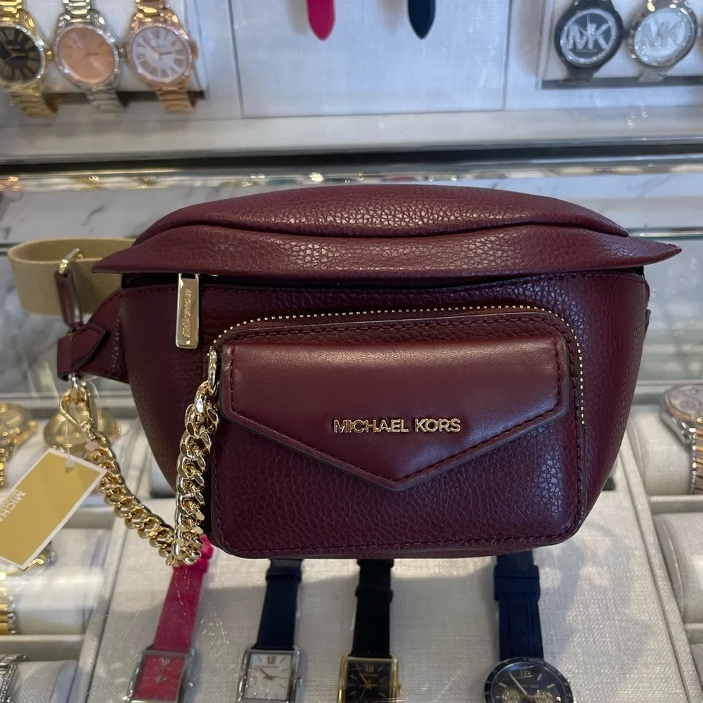 Michael Kors Maisie 2 In 1 Small Leather Waist pack Fanny pack Bag (Oxblood) MK